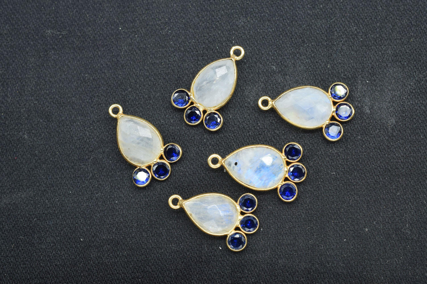 Moonstone 10x14mm Pear shape Bezel charm,Moonstone Pendant,Rainbow Gemstone connector,Moonstone Charm Jewelry,Cubic Zircon Bezel charm,p011