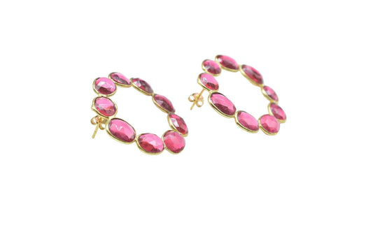 Gemstone Pink Tourmaline Earring/Bridal Earring/Round Shape Earring/Handmade Earring/Gold Plated Earring/Pink Stone Earring/Women Earring
