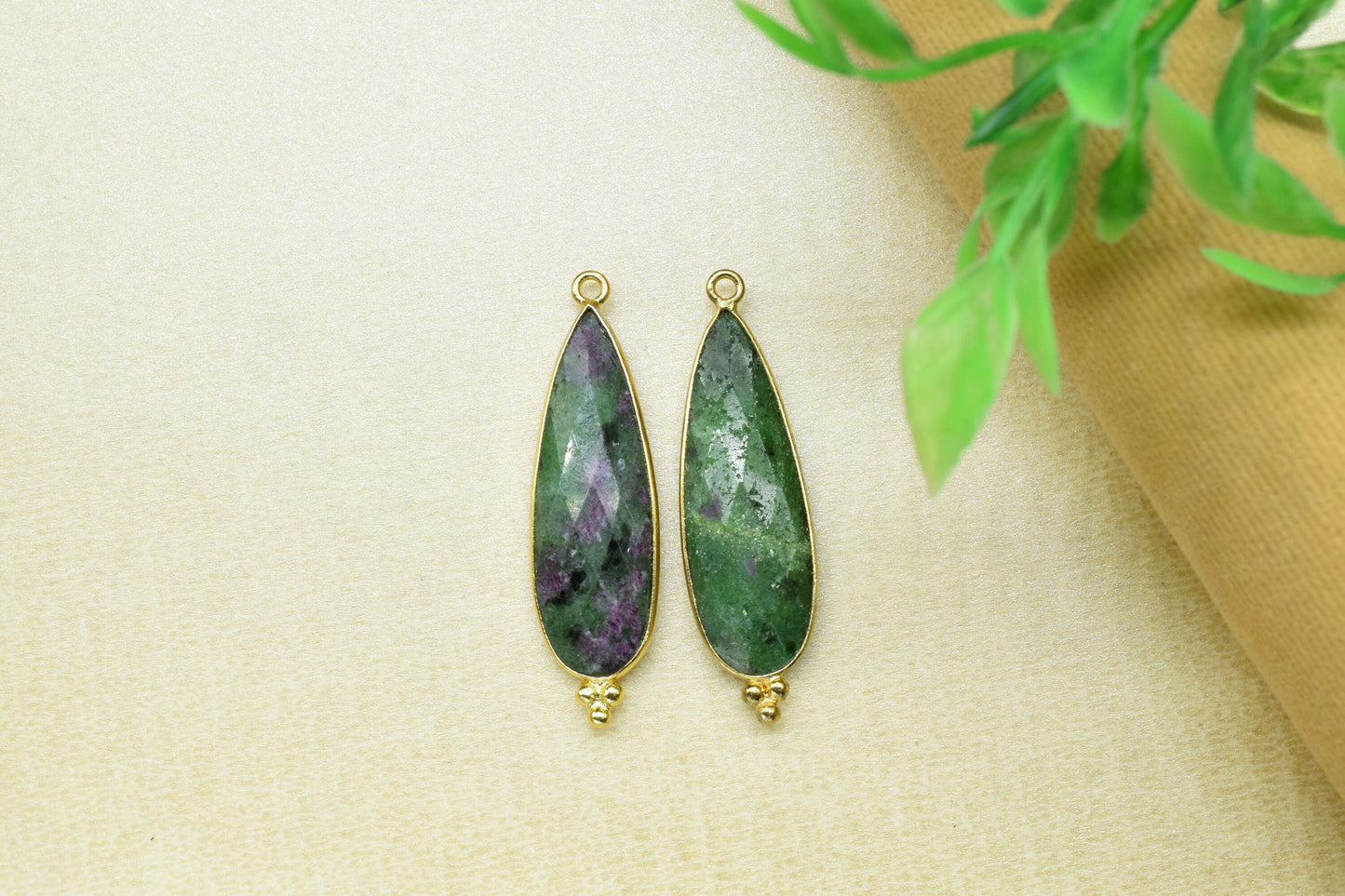 Ruby Zosite 10x30mm Bezel charm,Station Bezel Link Jewelry Supplies,Connector Pendant,Gemstone Teardrop,Ruby Zosite Pendant,Ruby Zosite Gift