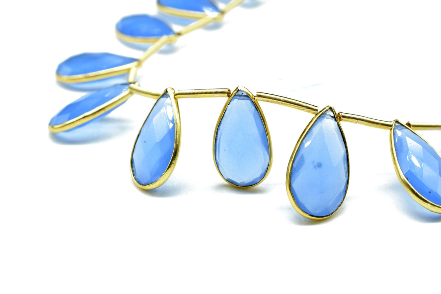 11 Pieces Blue chalcedony Pear Shape Gold Plated Bezel strand,10x18mm pear Charms Making Jewelry Findings Supply, chalcedony charms strands