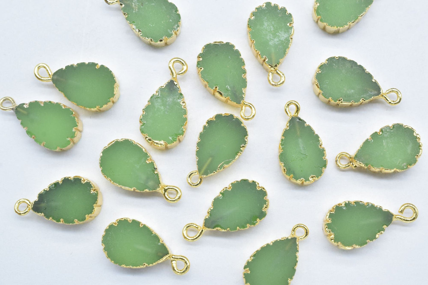 Prehnite Pendant Charms,Gemstone Single Bail Connectors,Necklace Connectors,Teardrop Pendant Jewelry,Handmade Cabechon Pendant Charms