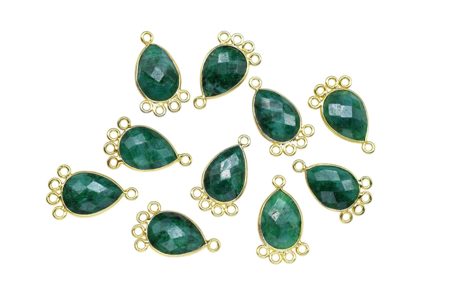 Emerald 10x14mm Teardrop Bezel Charm/Charms Connector/Handmade Jewellery Connectors/Gemstone Brass Component/Women Jewelry/B'day Gift