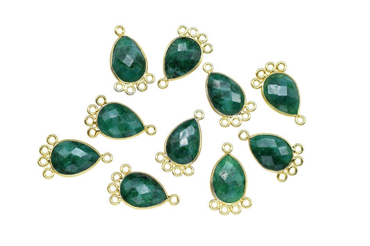 Emerald 10x14mm Teardrop Bezel Charm/Charms Connector/Handmade Jewellery Connectors/Gemstone Brass Component/Women Jewelry/B'day Gift