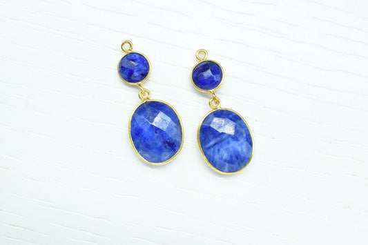 Blue Sapphire Dangle Component Earring,Handmade Connector,Sapphire Pendant Charms,Station Bezel Link,pendant Connector,Gemstone Jewelry Gift