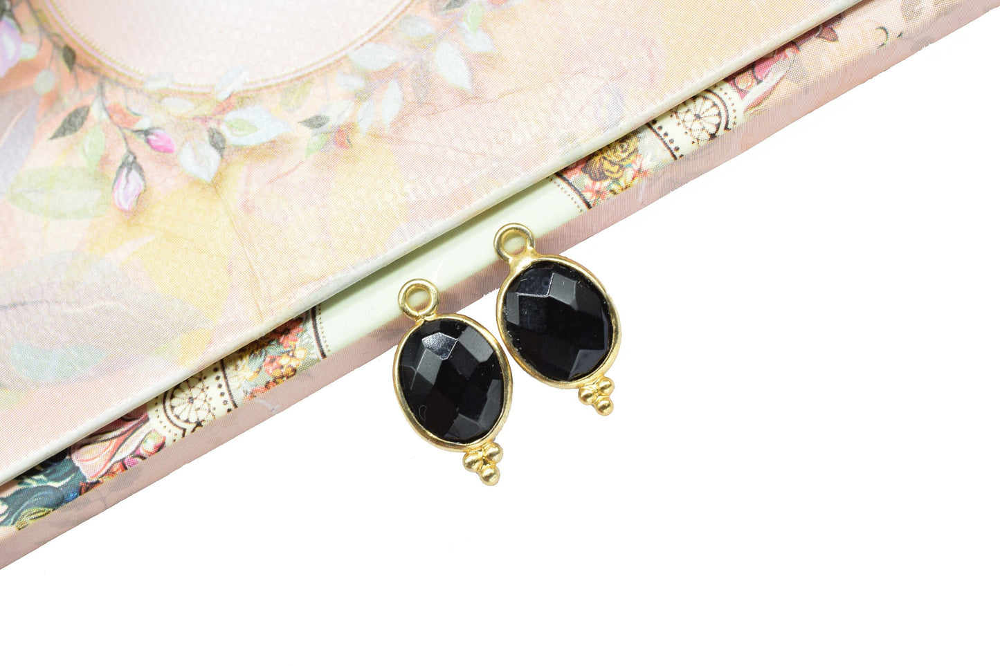 Black Onyx Gemstone 8x10mm Oval shape charm,Black Onyx pendant Jewelry,Black Onyx charm jewelry,Black Onyx Gold Plated bezel jewelry making