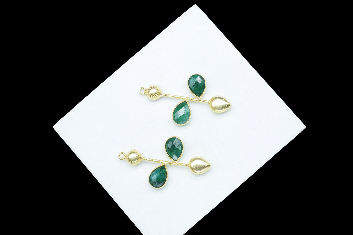Natural Emerald Teardrop Faceted Bezel Connector,Emerald Long Earring Connector,Emerald Jewelery ,Emerald Pendant Charms,Brithstone jewelry
