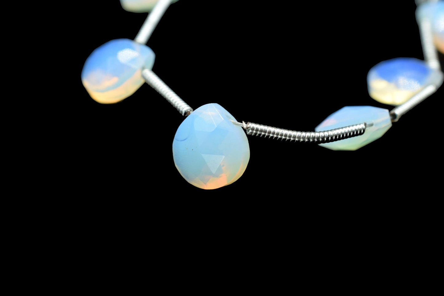 White Opal 8mm Heart shape Briolettes,White Opal briolettes for making jewelry,White Opal Briolettes,White Opal Heart briolettes strand,