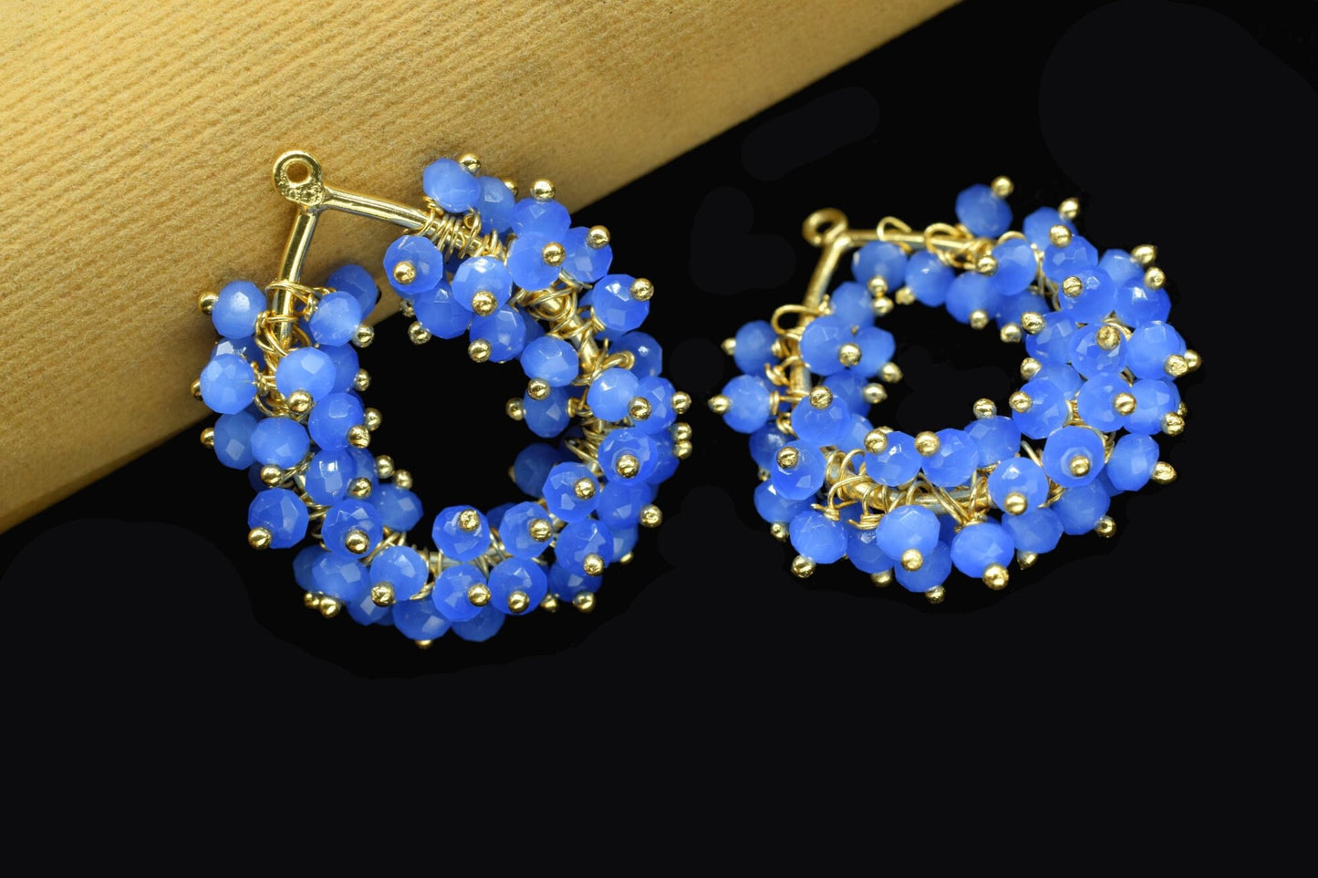 Blue Quartz Pendant Charms,Wire Wrapped Gemstone Components,Handmade Beaded Charms Necklace,Gold Vermeil Dangle Earring,Pendant Jewelry Gift