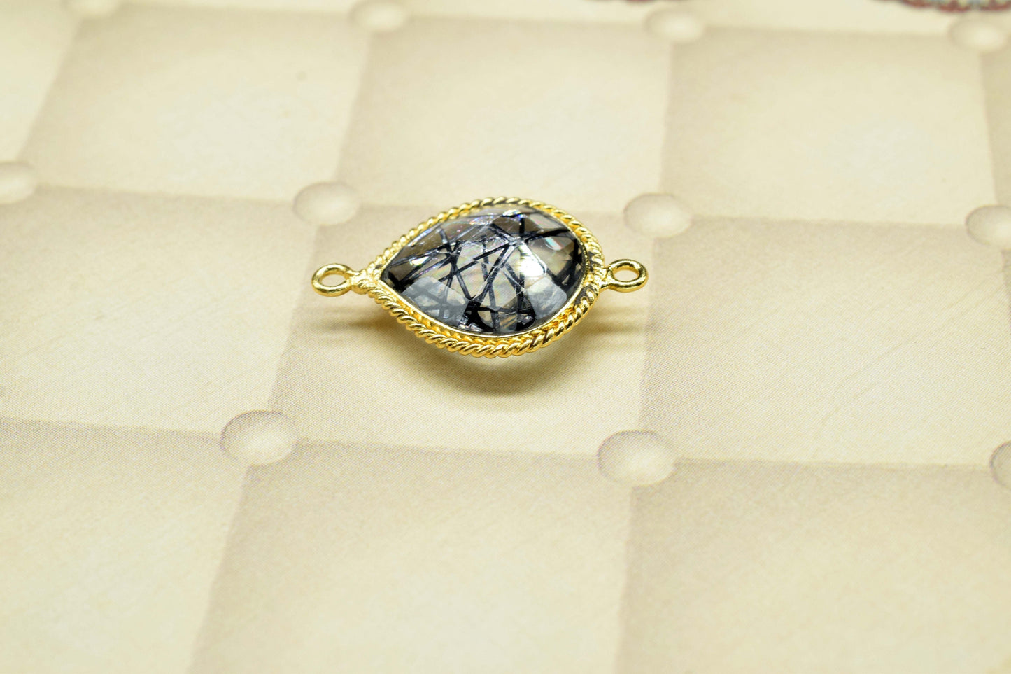 Rutile Gold Plated bezel jewelry making charms,Rutile Double Bail pendant,Rutile Charms jewelry,Black Rutile Gemstone 14mm Heat shape charm
