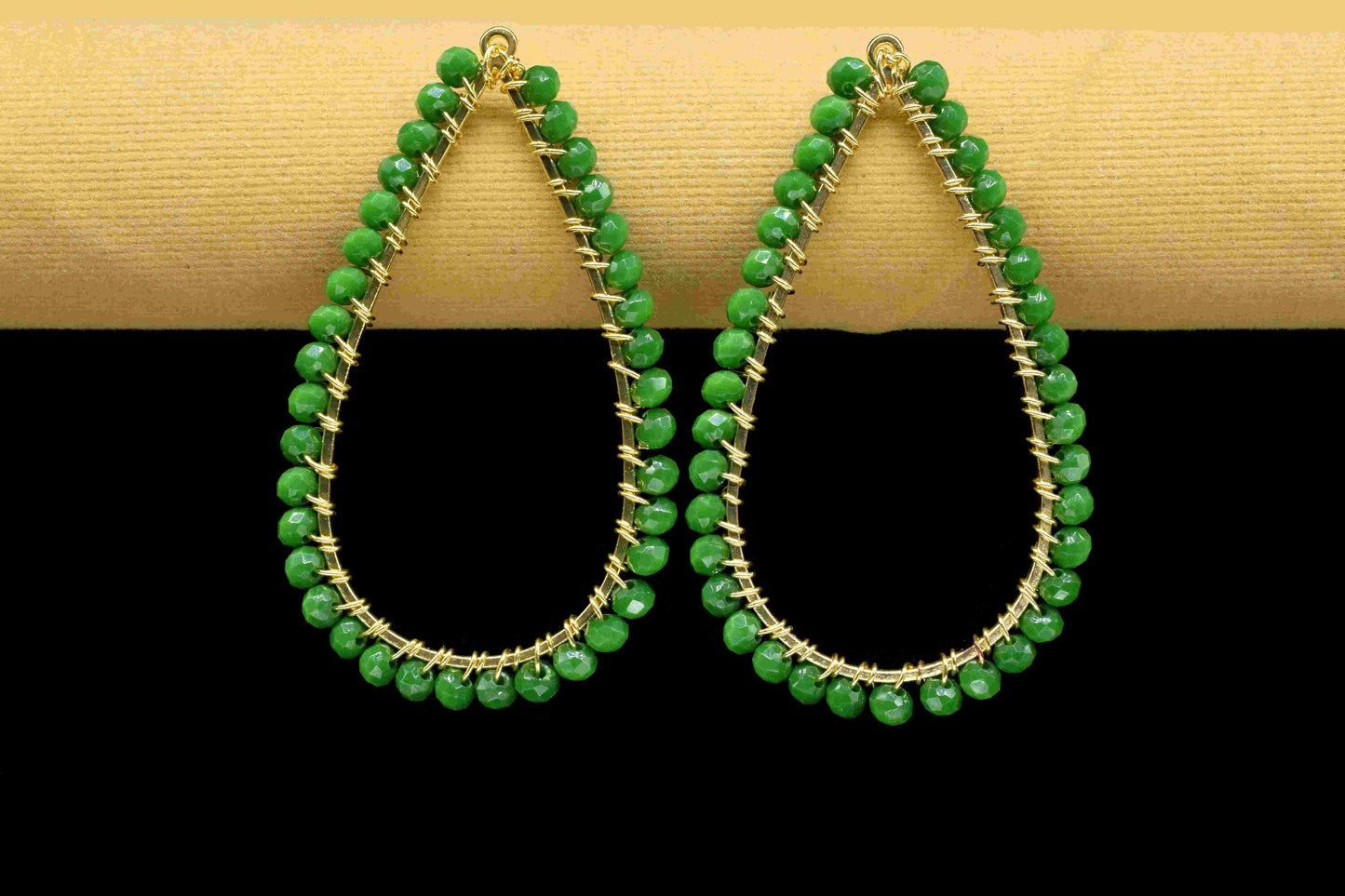 Emerald Quartz Beaded Earring Connector, Gemstone Wire Wrapped Components,Pendant Jewelry Connector,Finding Necklace,Emerald Beaded Jewelry,