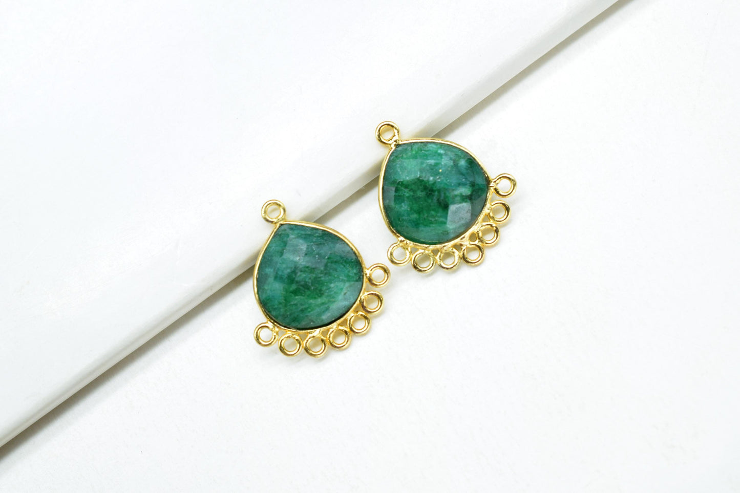 Emerald 14mm Heart Bezel Charm/Charms Connector/Handmade Jewellery Connectors/Gemstone Brass Component/Women Jewelry/B'day Gift