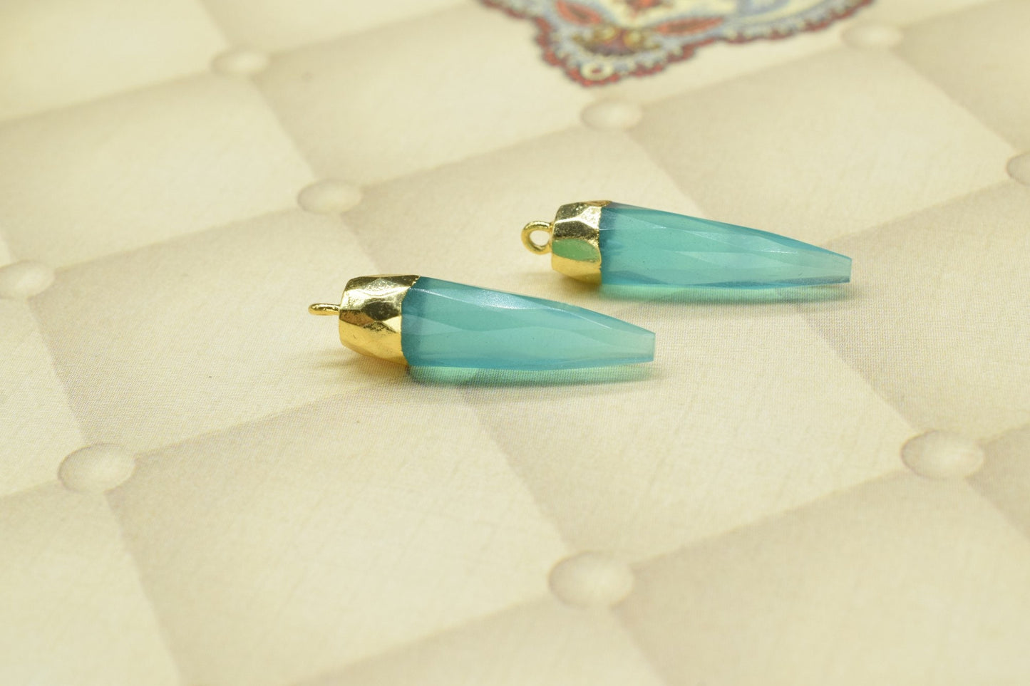 Aqua Chalcedony Pencil Connector,Sea Blue Pendant Jewelry Making Supply,Gemstone Single Bail Pendant,Handmade Faceted Spike Pointed Charm