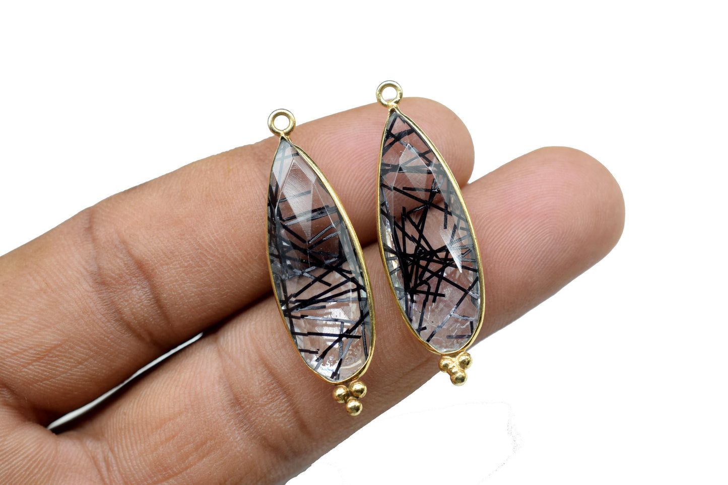 Black Rutile Quartz 10x30mm Bezel charms,Black Rutile Pendants,Jewelry making Connectors,Gemstone Bezel Connectors,Designer Bezel charms,