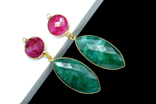 Ruby Component pendant,Dangle pendant Charms,Multi Gemstone Dangle Earring,Necklace Connector,Emerald Bezel Connectors,Handmade jewelry Gift