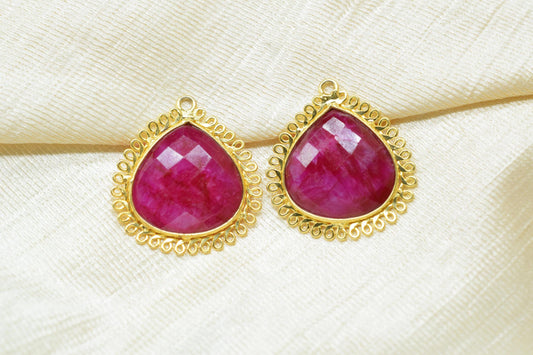 Ruby 20mm Heart Bezel Charms,Gemstone Brass Component,Single Bail Pendant,Handmade Jewellery Connectors,Wholesale Jewelry,Bday Gift