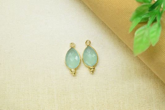 Aqua Chalcedony 10x14mm Pear Shape Gold Plating Bezel,Aqua chalcedony Single Bail Charms Jewelry,Aqua Chalcedony Faceted Bezels Charms,Gift
