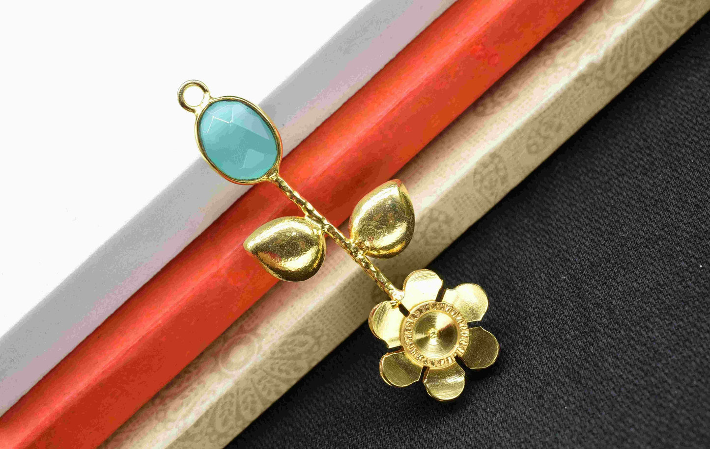Aqua Chalcedony Gemstone Pendant , Aqua Chalcedony Handmade Pendant , Single Bail Gemstone  Connector, Gold Connectors , Summer Collection