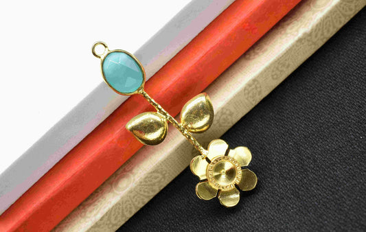 Aqua Chalcedony Gemstone Pendant , Aqua Chalcedony Handmade Pendant , Single Bail Gemstone  Connector, Gold Connectors , Summer Collection