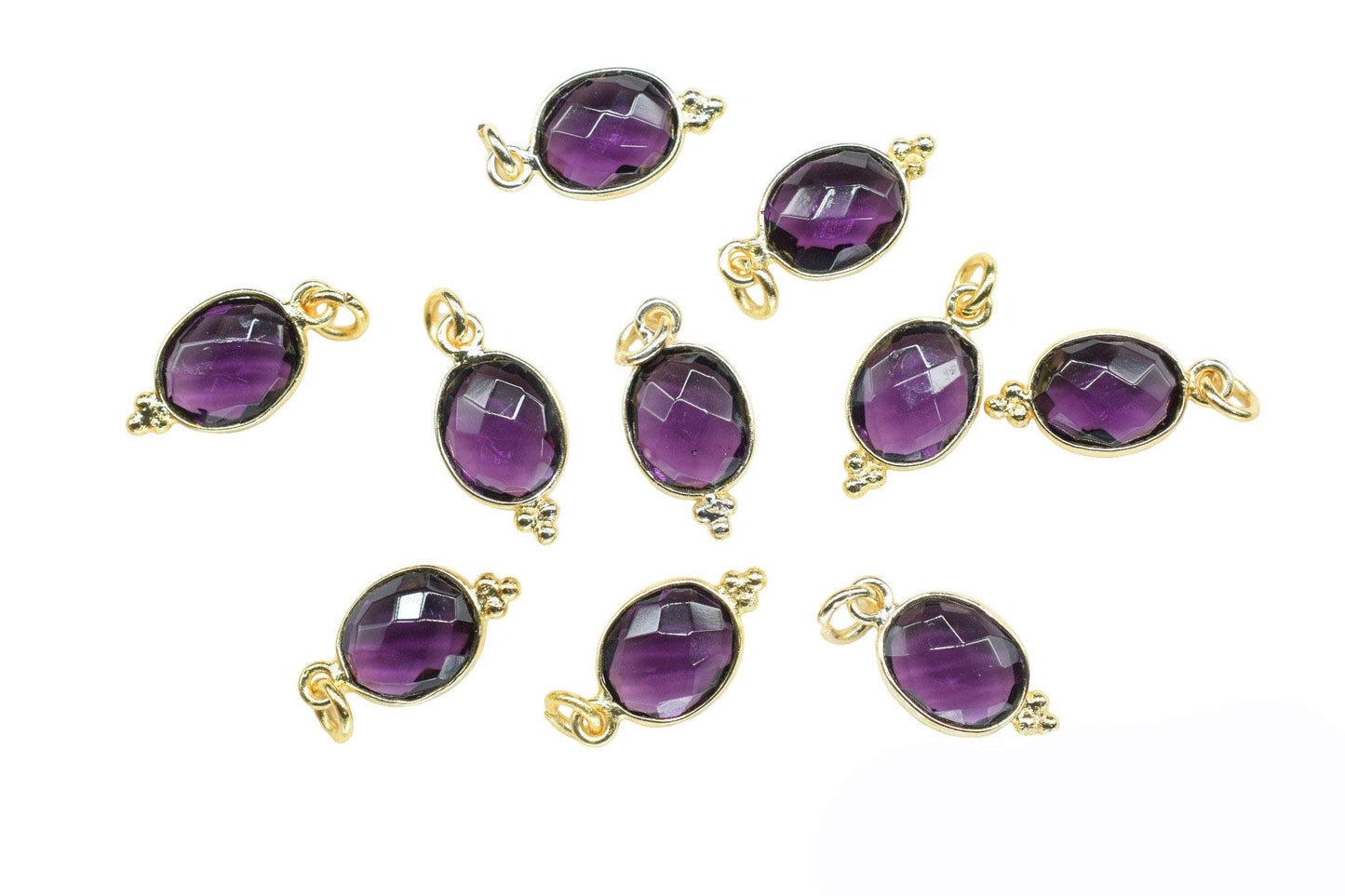 Amethyst Quartz 8x10mm oval Shape Pendant Jewelry/Amethyst Gold Plated Single Bail Connector jewelry/Gemstone Teardrop Charms/B'day Gift
