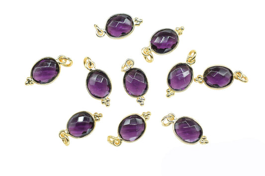 Amethyst Quartz 8x10mm oval Shape Pendant Jewelry/Amethyst Gold Plated Single Bail Connector jewelry/Gemstone Teardrop Charms/B'day Gift