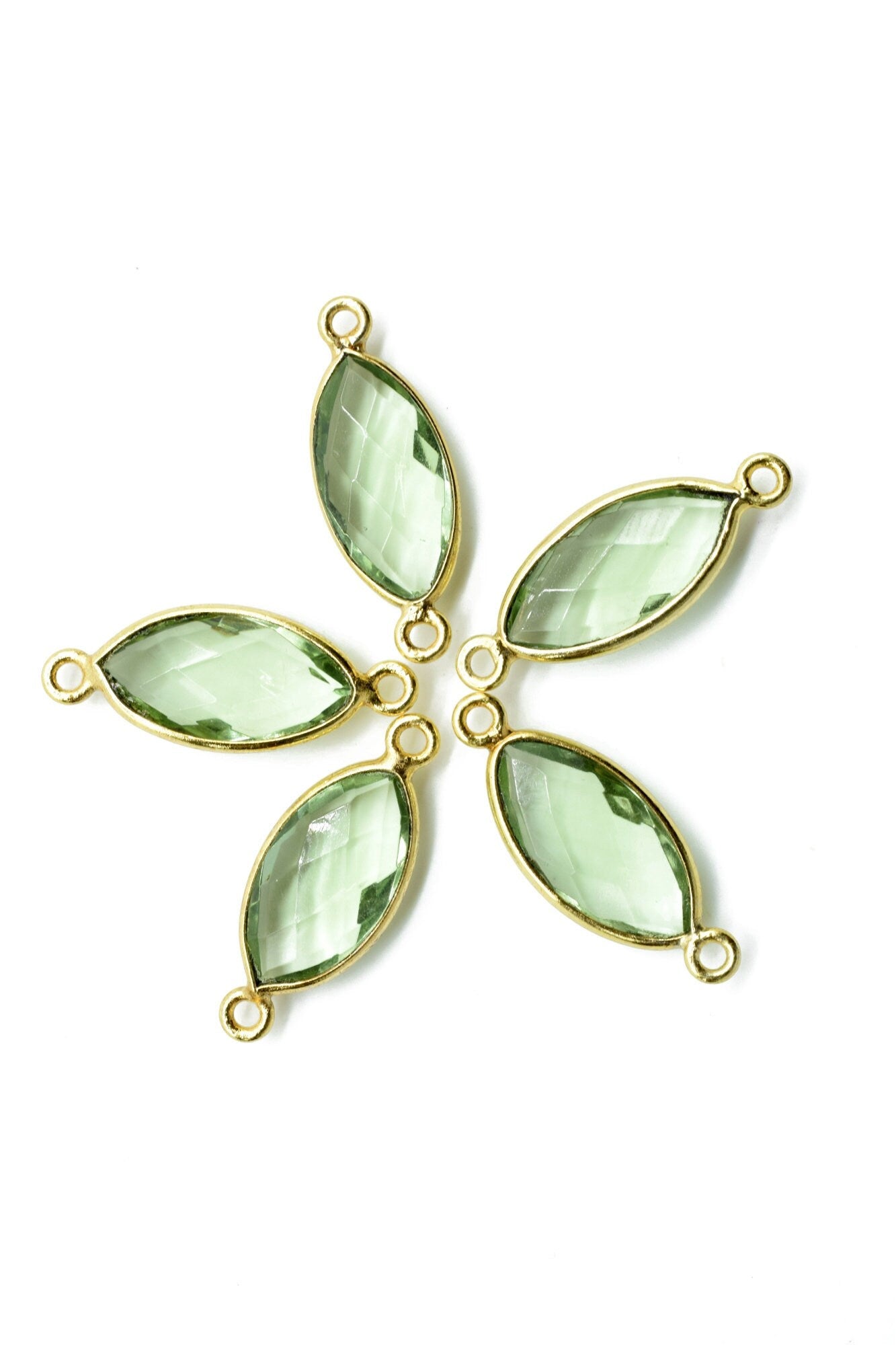 Green Amethyst 8x16mm marquise shape double bail Connectors,Green Amethyst Double Bail bezel link,Jewelry making supplies,Double Bail Charms