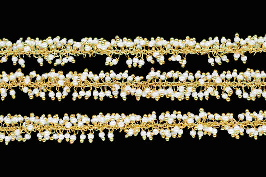 Pearl 2mm Cluster Rosary Chain,Gold Plated Chain,Wire Wrapped Chain,Jewelry Supply,Plain Pearl Beads Gold Plated dangling chain,grape chain