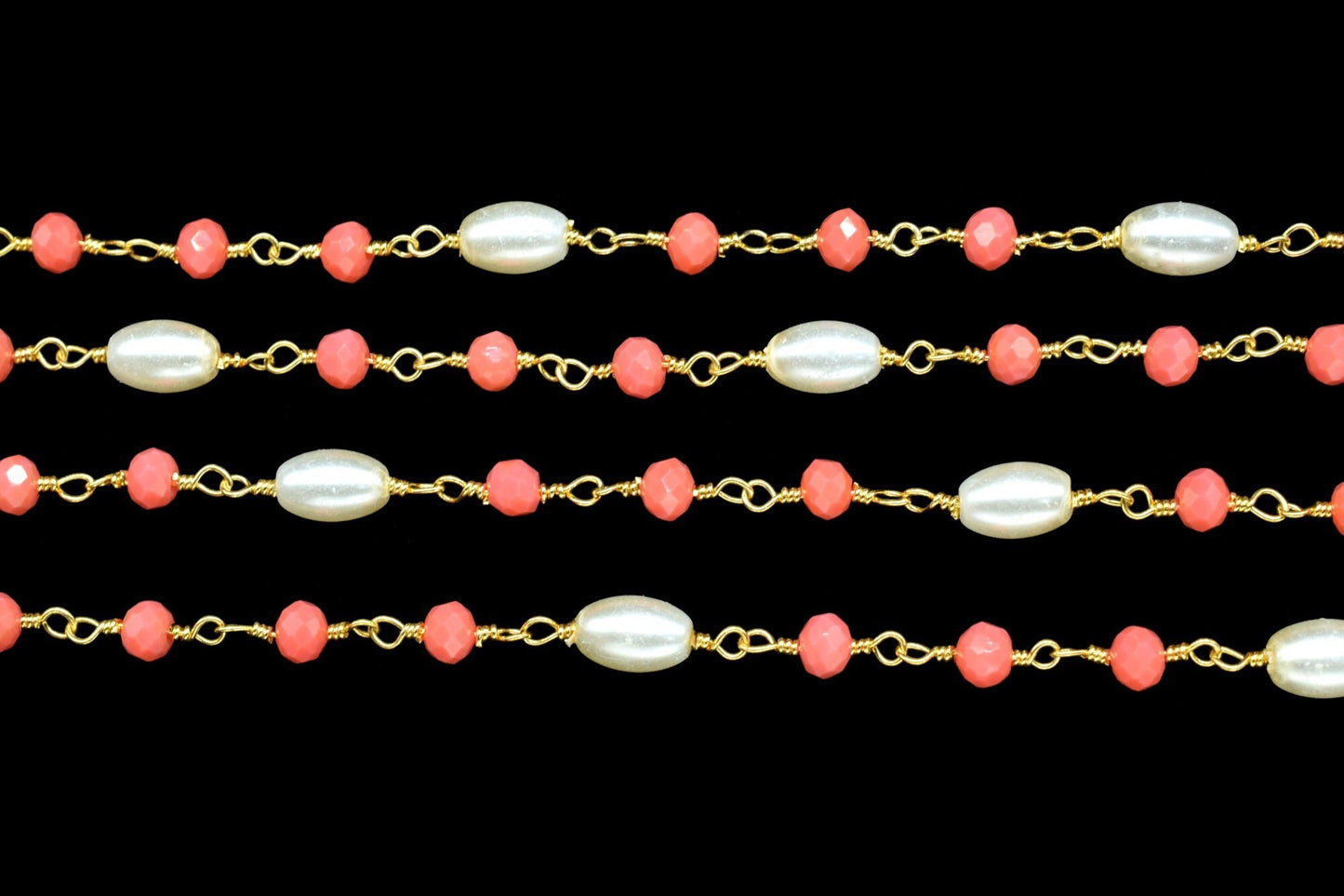 Red Coral Hydro Faceted Rondelle Beaded Rosary Chain,Finding Wire Wrap Chain,Pearl Rosary Chain,Gold Plated Rosary Chain,Jewelry Making Gift