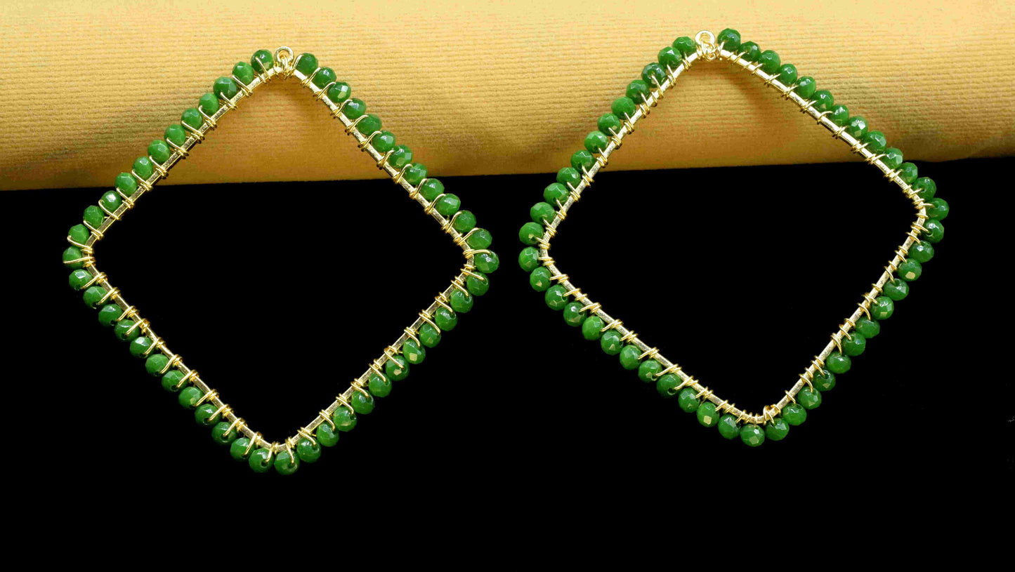 Emerald Quartz Beaded Earring Connector,Gemstone Wire Wrapped Components,Dangle Earring Component,Finding Necklace,Pendant Jewelry Connector