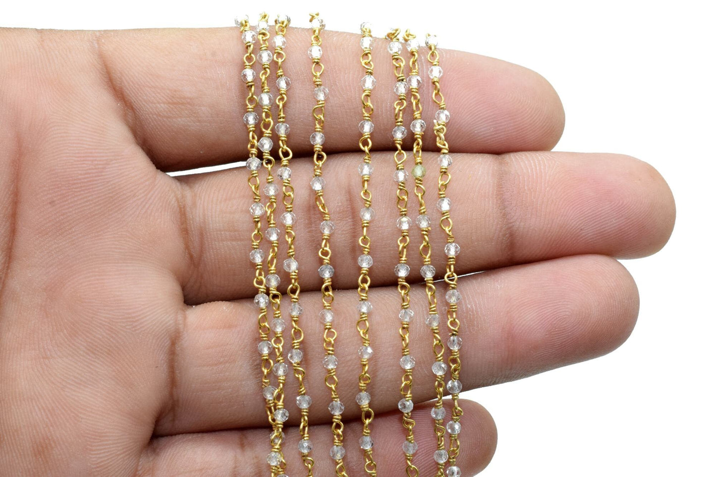 Crystal Quartz 2mm Beaded Chain,Rosary,Crystal Quartz Wire Wrap Chain,Crystal Quartz Brass chain Jewelry Making Chain,Crystal Quartz Rosary