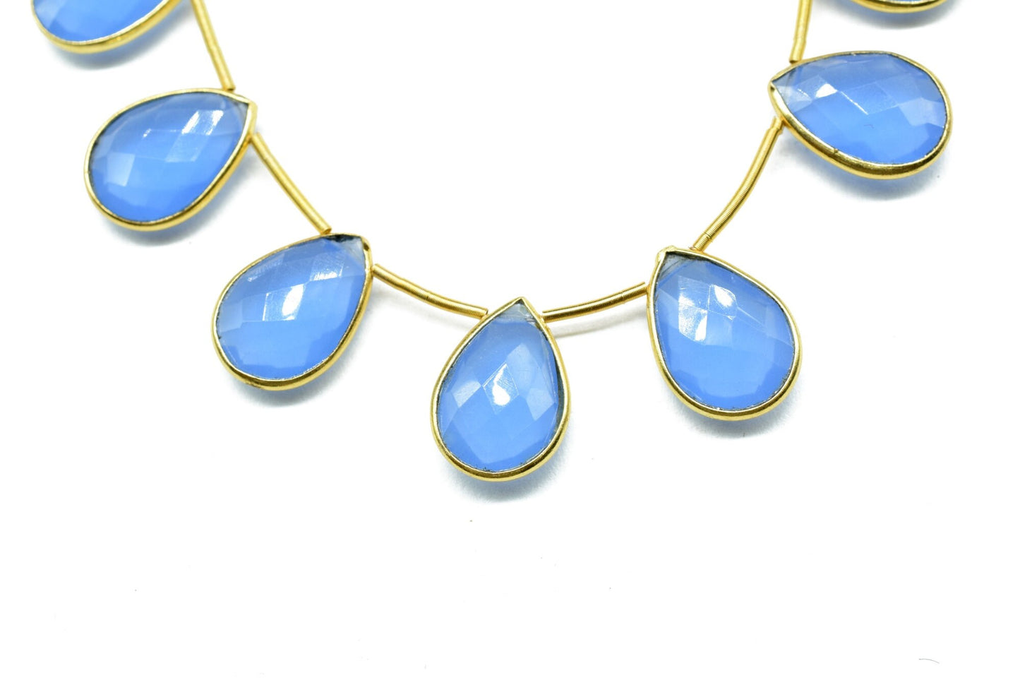 Pear Shape Blue Chalcedony Gold Plated Bezel strand,10x14mm Single Bail Connector Charms For Making Jewelry Findings Supply,11 pieces strand