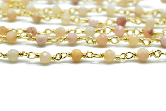 Pink opal 3mm Beaded Chain,beaded chain, rosary chain, jewelry making supplies,wire wrapped Rosary,Opal Beads, Priced Per Foot,Rosary Style