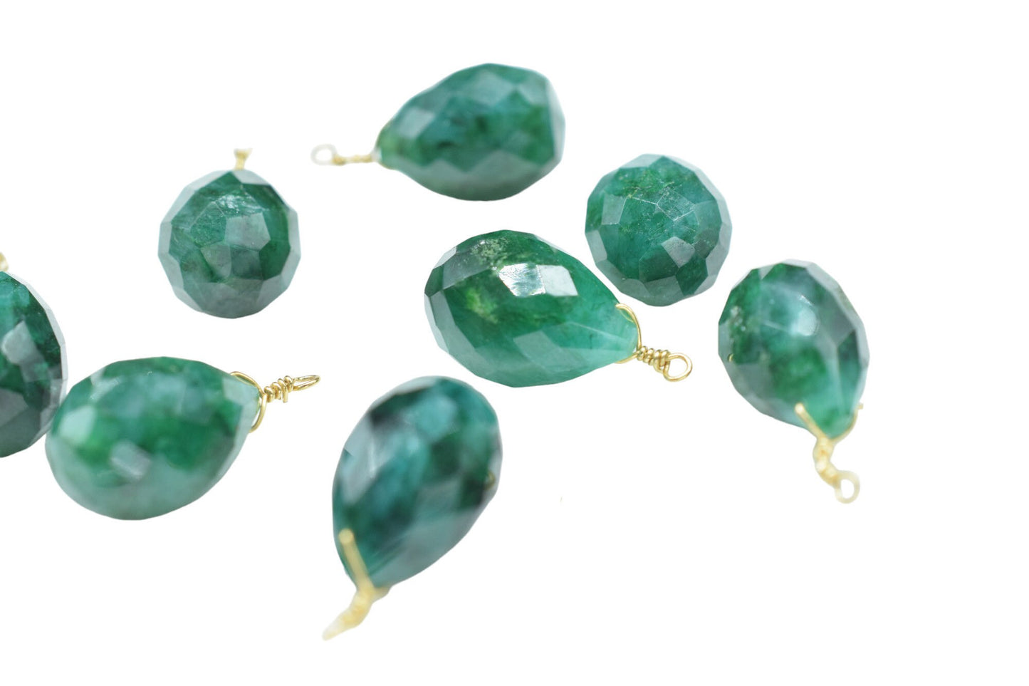 Natural Emerald 10x14mm Faceted Drops,Emerald Wire Wrapped Connector,Emerald dainty Pendant,Emerald Connector Charms,Emerald Teardrop Beads
