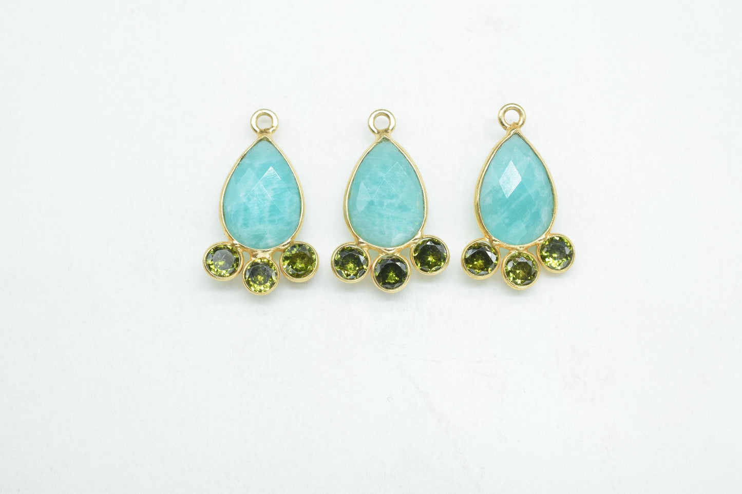 Amazonite 10x14mm Pear shape Bezel charms,Amazonite Pendant,Gemstone connector,Amazonite Charms Jewelry,Cubic zirconia Bezel charm,p011