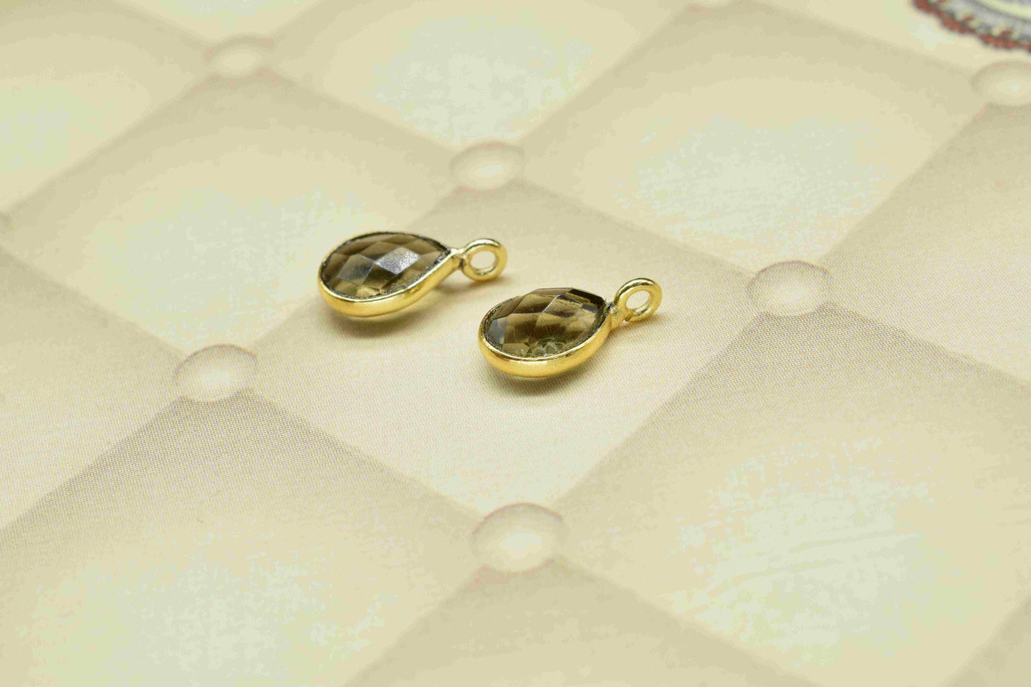 Smokey Quartz 6x8mm Teardrop Shape Component,Gemstone Single Bail Connector,Finding Teardrop Shape Pendant,Gold Plated Earring,JewelryMaking