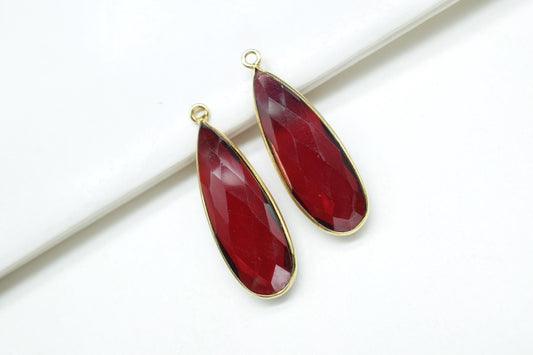 Garnet 10x30mm Pears Shape Connector,Gold Plated Single Bail Gemstone Connector,Jewelry Making Supplies,Green Gemstone Pendant,Bezel Charms