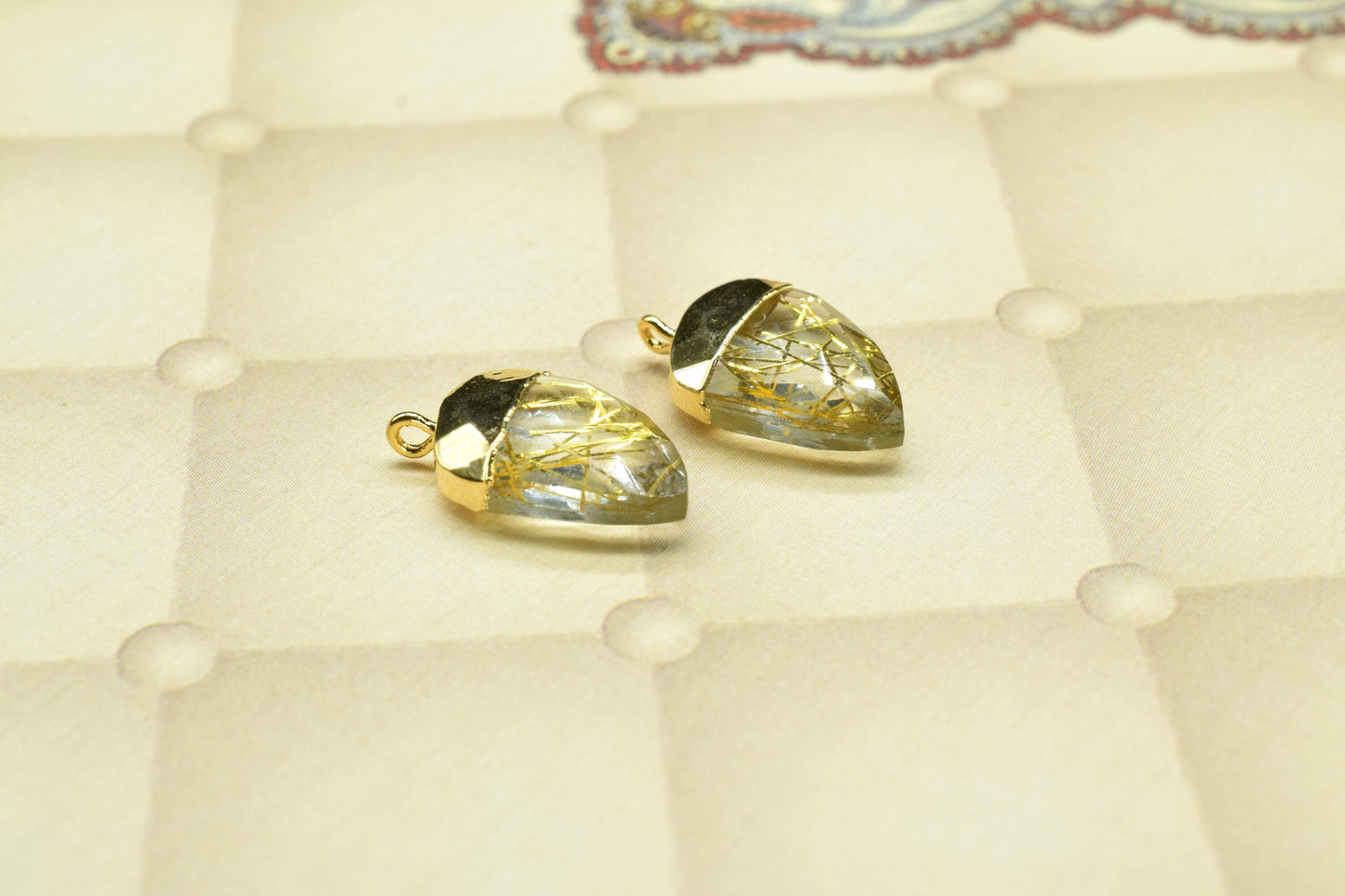 Gold Rutile Electroplated Pendant,horn shape Pendant Charm,Electroplated Pendant jewelry,Gemstone Component Pendan,Handmade Connector,Gift