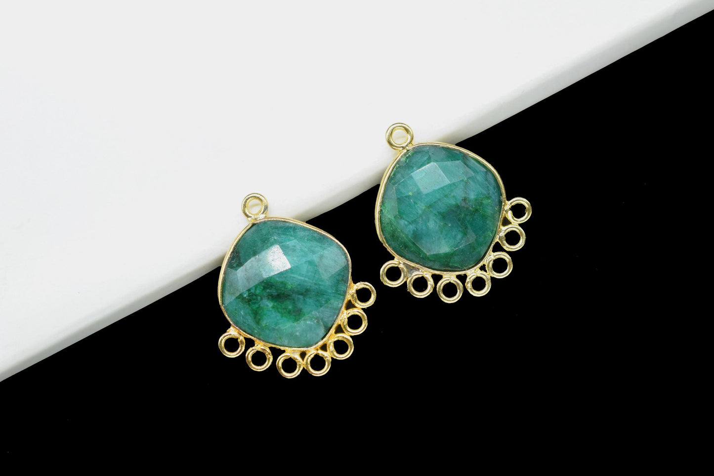 Natural Emerald 14mm Cushion Bezel Charm/Gemstone Single Bail/Component charm/Handmade Jewellery Connectors/Women Jewelry/Handmade Connector