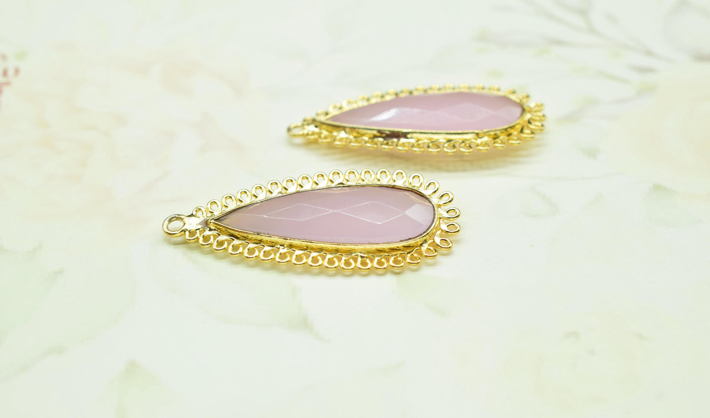 Rose Quartz 10x30mm Teardrop Bezel Charm,Single Bail Pendant,Handmade Jewellery Connectors,Gemstone Brass Component,Handmade Connector,Gift