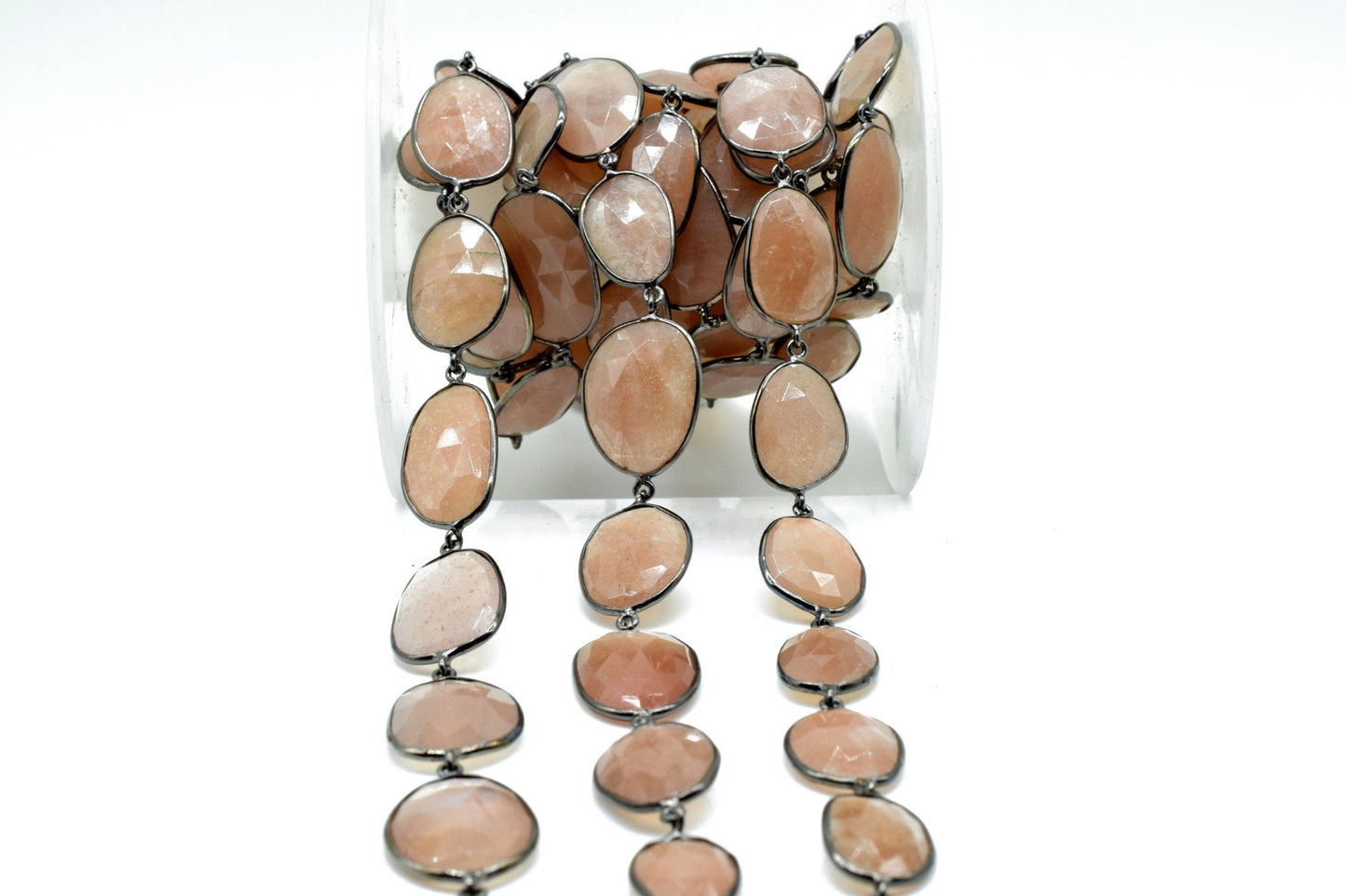 Peach Moonstone Bezel Connector Chain,Peach Moonstone Free form Size Connector Chain,Handmade Bezel Link Chain,Gold Plated Bezel Link Chain