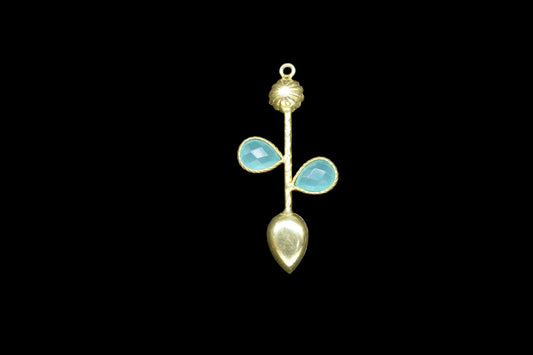 Aqua Chalcedony Teardrop Faceted Bezel Connector,Aqua Chalcedony Earring,Jewelery Supply,Aqua Chalcedony Pendant Charms,Brass Frame Gemstone