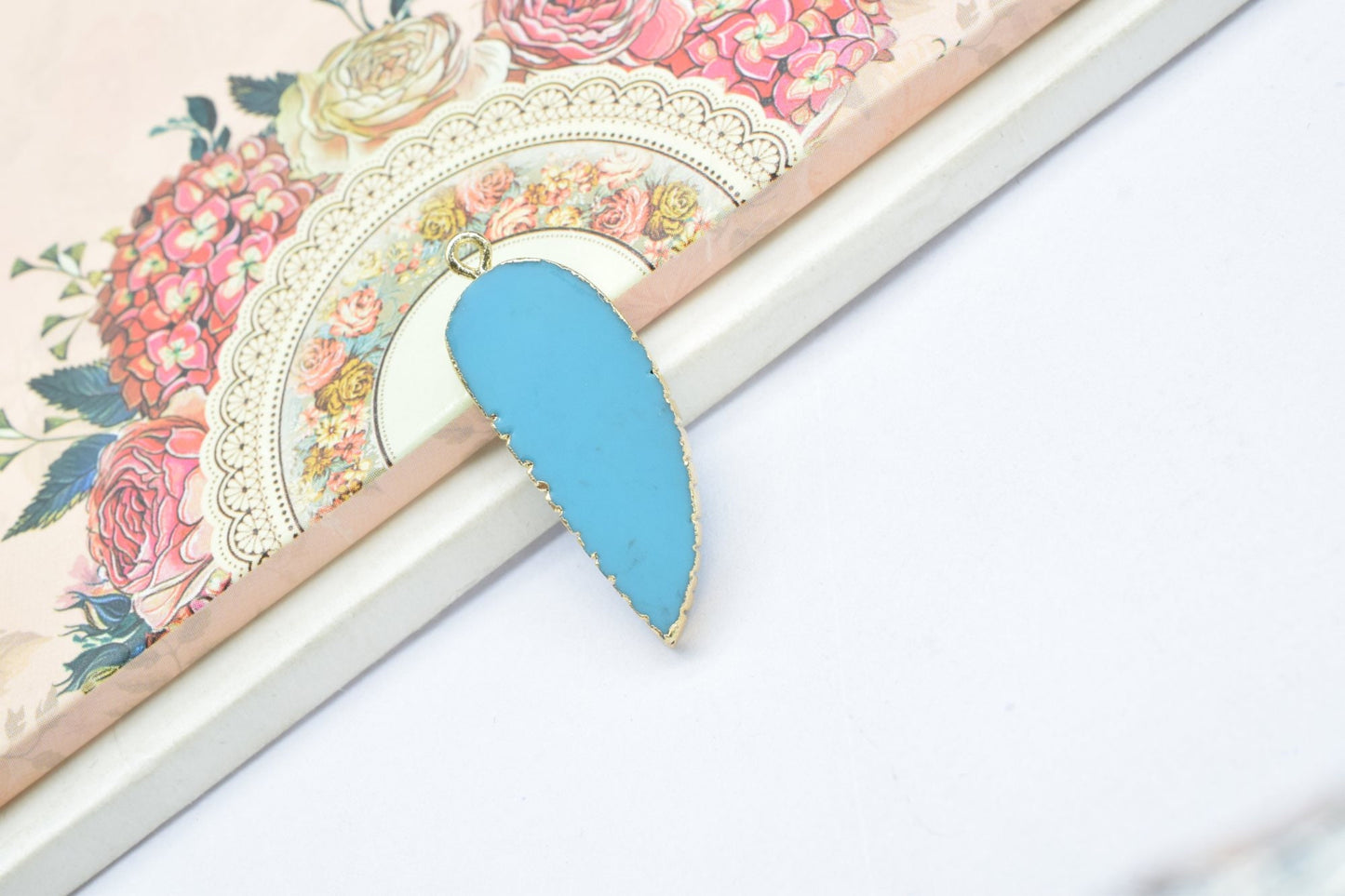 Turquoise Leaf Pendants,Single Bail,Gemstone Angel Wings Pendant Necklace,Turquoise Connectors Jewelry,Handmade Leaf Shape Connectors,Gift