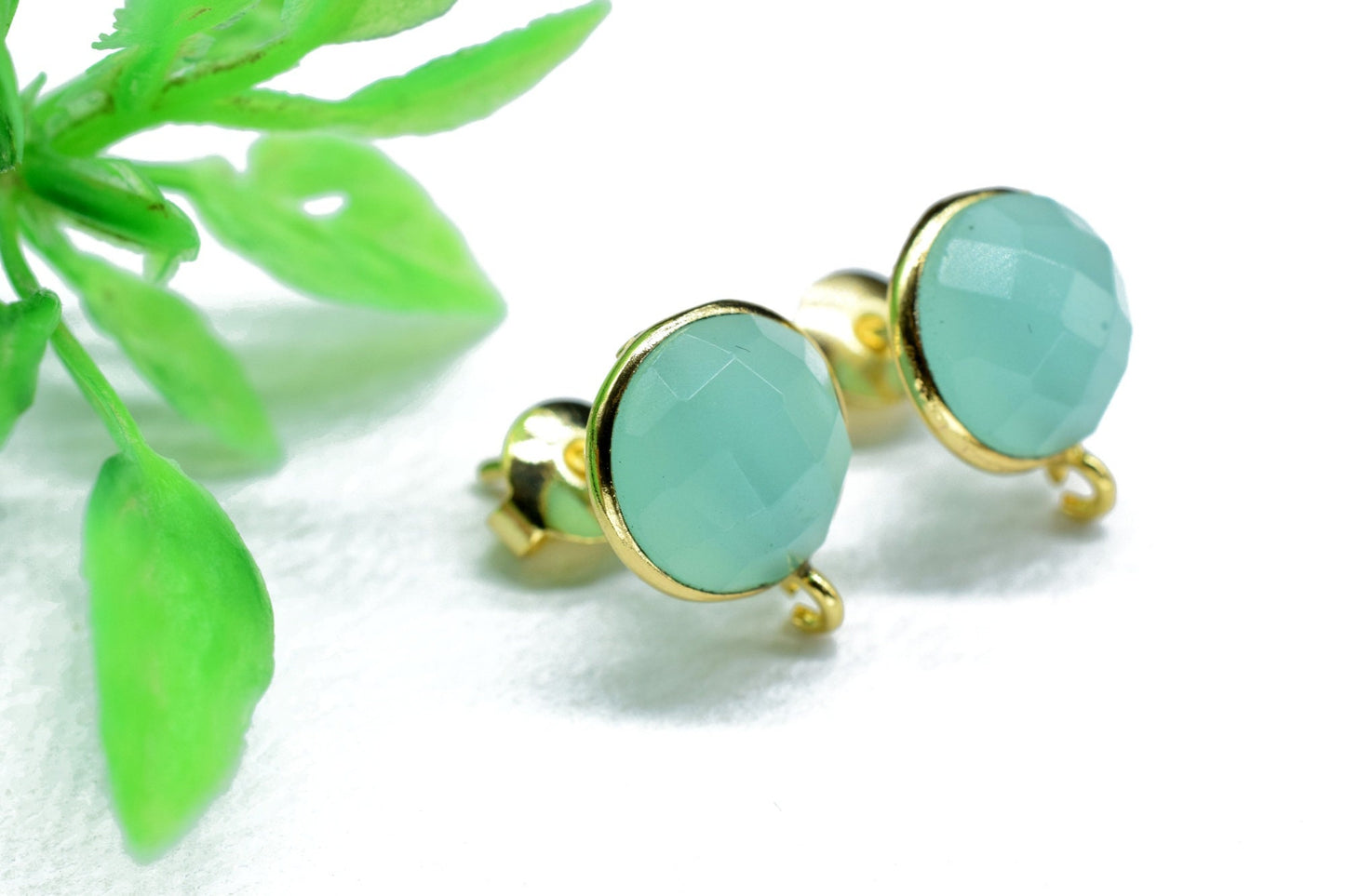 Aqua Chalcedony 10mm Round Earring Connector,Jewelry,Gemstone Ear Post Studs Connector,Gemstone Earrings Connector,Finding Earring Connector