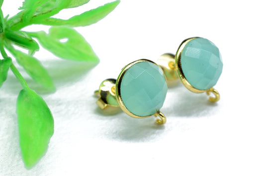 Aqua Chalcedony 10mm Round Earring Connector,Jewelry,Gemstone Ear Post Studs Connector,Gemstone Earrings Connector,Finding Earring Connector