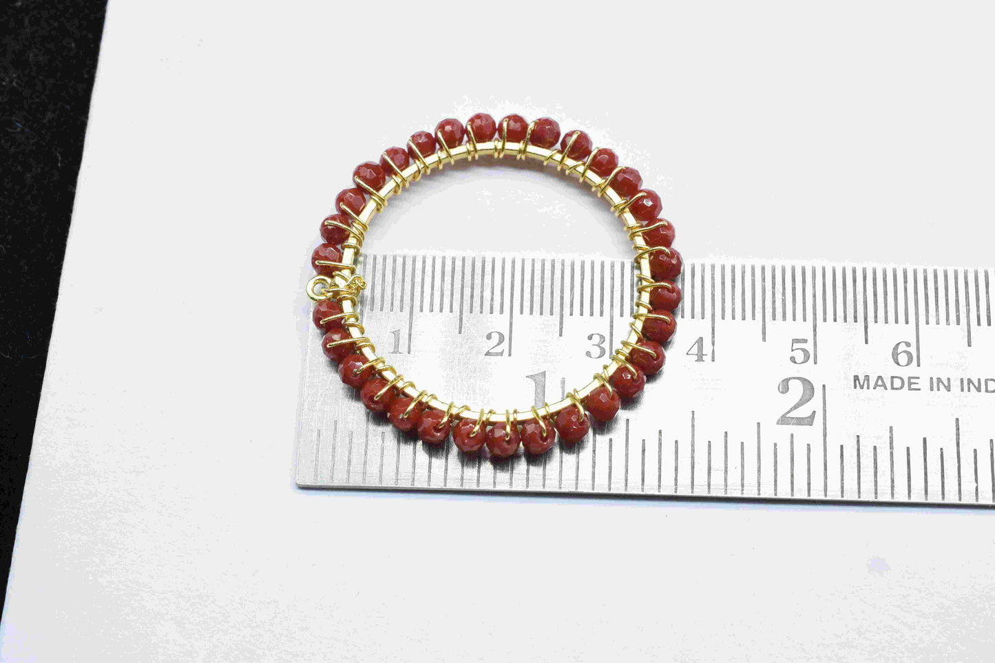 Natural Ruby Beaded Hoops Earring, Circle Pendant Component, Wire Wrapped Dangle Connector, Handmade Earring,Findings Component Ruby Jewelry