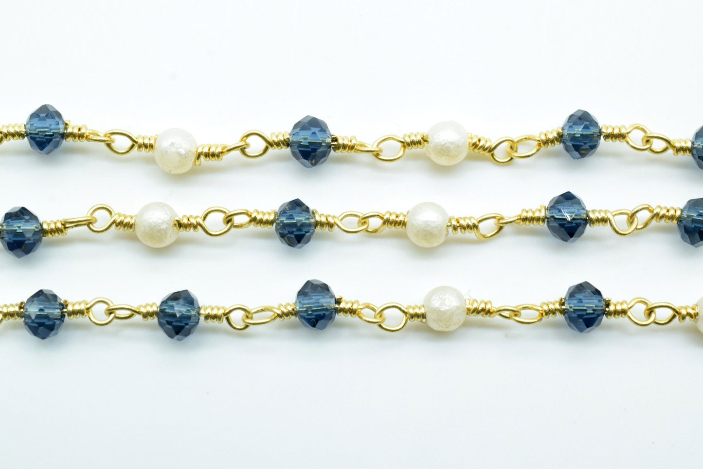 London Blue Topaz Beaded Rosary Chain,Pearl Beaded Rosary Chain,jewelry making Chain,Gemstone Rosary,wire wrapped rosary,3mm Beaded rosary