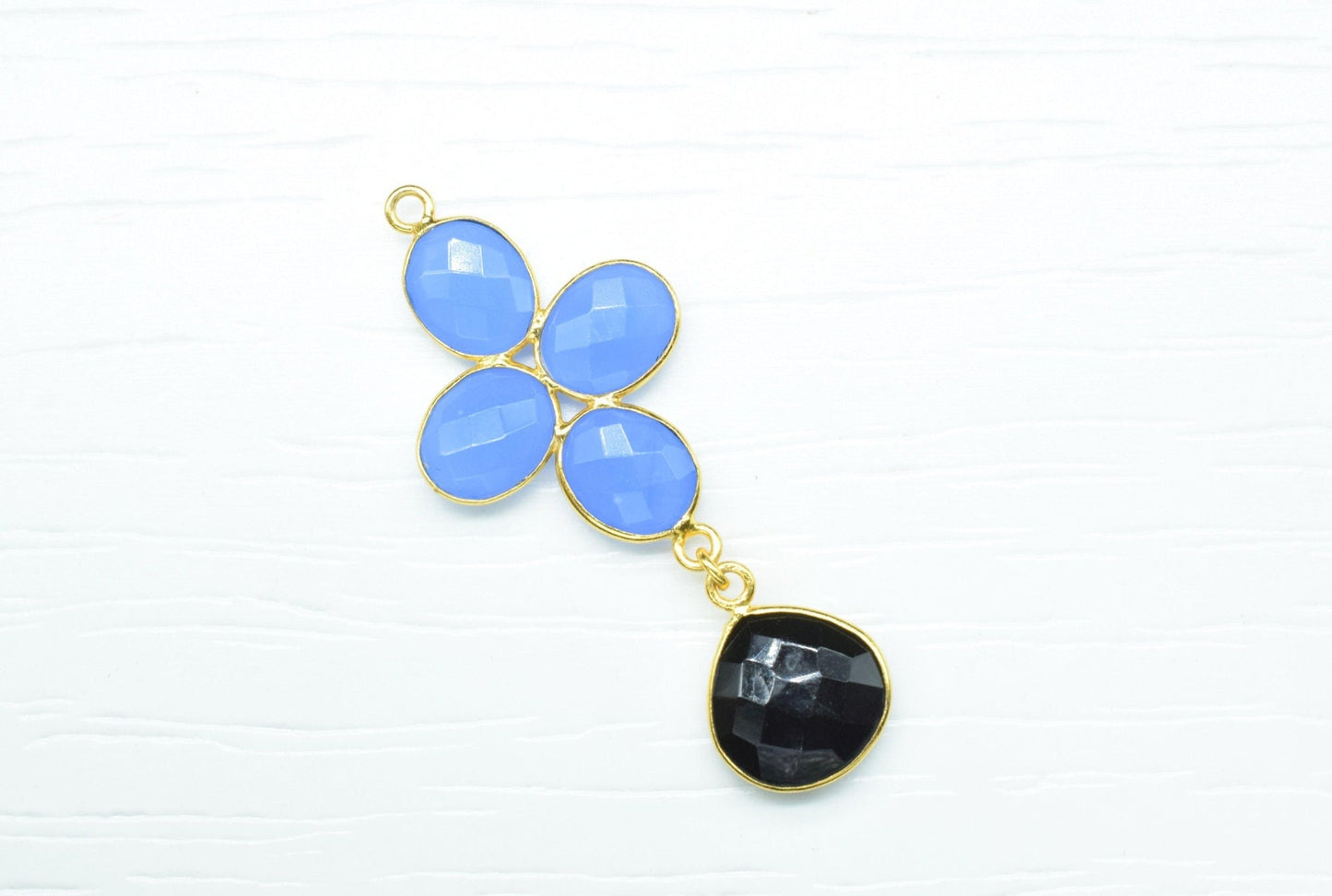 Multi Stone Dangle Earring,Blue Chalcedony Dangle Earrings,Statement Earring,Handmade Jewelry,Black Onyx Drop Earring,Gemstone Bezel Earring