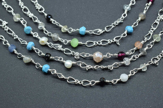 Multi Color Gemstone Rosary,Multi Gemstone Beaded Chain,Jewelry Making Chains,Faceted Beads Wire Wrapped Chain,Semi-Precious Beaded Chain,