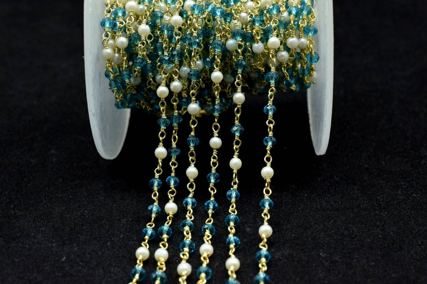 Blue Apatite Rosary Chain,Pearl Rosary Chain,jewelry making Rosary,Wire Wrapping Gemstone Chain,wire wrapped rosary chain,3mm Beaded rosary