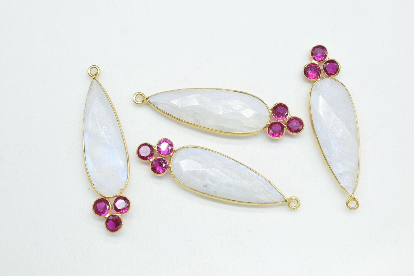 Natural Moonstone 10x30mm Pear shape Bezel charms,Moonstone Pendant,Gemstone connector,Moonstone Jewelry,Cubic zirconia Bezel charm,P121