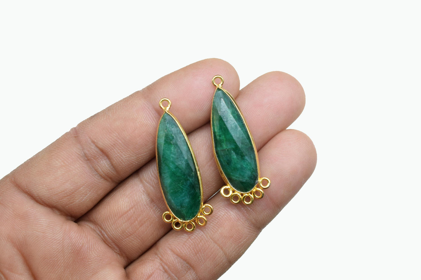 Emerald 10x30mm Teardrop Bezel Charm/Charms Connector/Handmade Jewellery Connectors/Gemstone Brass Component/Women Jewelry/Gift